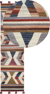Kelim Teppich Wolle mehrfarbig 80 x 300 cm geometrisches Muster Kurzflor MRGASHAT