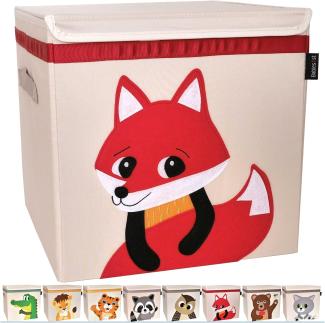 Babies1st Spielzeug Aufbewahrungsbox Kinder, mit Deckel 33x33x33 cm, Boxen für Kallax Regal, Spielzeug Aufbewahrung Kinderzimmer, robust, geruchslos und auf Schadstoffe getestet, FUCHS