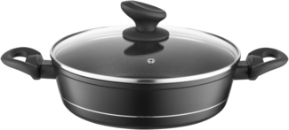 FLORINA Aluminium Topf (2,3 l) 24 cm I Kochtopf DELUX mit Glasdeckel I Messbecher & Antikratz-Beschichtung I Niedriger Topf mit Induktionsboden I Induktionsherd, Gasherd, Elektroherd (Schwarz)