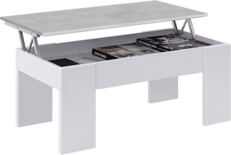 Habitdesign Erhöhter Couchtisch, Wohn- oder Esstisch, LC-Modell, Ausführung in Artik Weiß und Zementfarbe, Maße: 100 cm (Breite) x 50 cm (Tiefe) x 45-56 cm (Höhe)