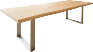 Esstisch Edge 260x100 Eiche Natur Edelstahl Schmal Live-Edge