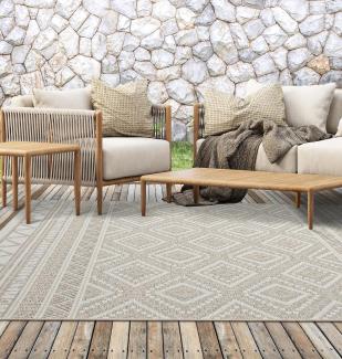 the carpet Calgary - robuster Teppich, Flachgewebe, modernes Design, ideal für Küche und Esszimmer, Vintage-Optik, Boho-Style, besonders flach, auch für den Außenbereich, Beige, 240 x 340 cm