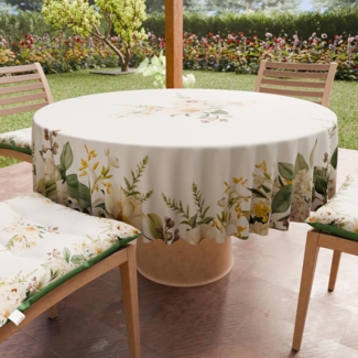 PETTI Artigiani Italiani - Fleckabweisende runde Tischdecke aus Mikrofaser (Durchmesser 140 cm), Küchentischabdeckung für runden Tisch, Botanical, 100% Made in Italy