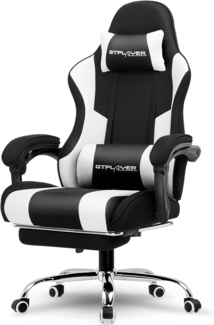 GTPLAYER Gaming Stuhl Stoff, Bürostuhl Massage Gaming Sessel Ergonomischer Gamer Stuhl mit Fußstütze, Kopfstütze Massage-Lendenkissen, Gepolstert Gaming Chair, Drehsessel, weiß