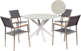 Essgruppe für 4 Personen MALETTO GROSSETO Metall Marmor Optik 120x120x75 cm Taupe