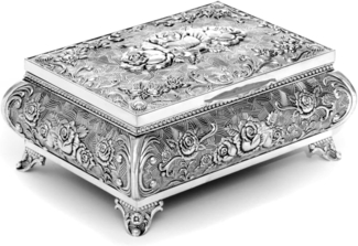 Brillibrum Schmuckkasten Schmuckschatulle Rose versilbert Schmuckkästchen Schatulle Metall