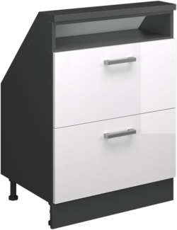 Dachschrägenschrank Rion Weiß Hochglanz/Anthrazit mit 2 Schubladen Vicco