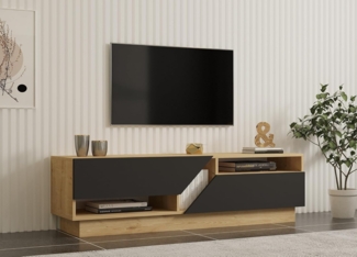 Hanah Home Scandinavian TV Stand, Sapphire & Anthracite, 160 cm | 100% Melamine Coated Particle Board, 18 mm Thick | Stylish Design with Multiple Shelves & Storage