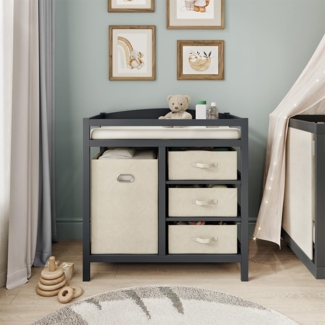 Wickelkommode Nunjo Anthrazit 85x87 cm mit Stoffschubladen Vicco