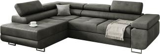 Kreative Furniture & Design Ecksofa MiamiMonL02 mit schlaffunktion und bettkasten, Wohnzimmer ecksofa, in L-Form (Links Ottomane) (Hochwertiger Stoff) (Grau), 272 x 203