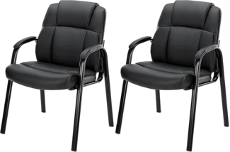 Sweetcrispy Wartezimmerstühle Empfangsstühle Büro Gästestühle 2er Set, Schreibtischstuhl ohne Rollen Chefsessel Bürostuhl PU Leder Konferenzraumstühle Lobby Stühle mit gepolsterten Armlehnen