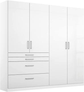 Rauch Möbel Homburg Schrank Kleiderschrank Drehtürenschrank Weiß / Hochglanz Weiß 4-türig mit 4 Schubladen inkl. Zubehörpaket Basic 3 Einlegeböden, 1 Kleiderstange BxHxT 181 x 197 x 54 cm