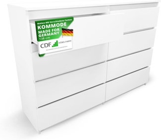 CDF Kommode Malwa M8 140| Farbe: WEIß | Schrank für Dokumente, Kleinigkeiten | Ideal für Wohnzimmer, Schlafzimmer, Kinderzimmer, Jugendzimmer und Büro | 8 geräumige Schubladen