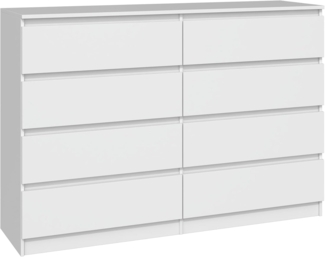 CDF Kommode Malwa M8 140| Farbe: WEIß | Schrank für Dokumente, Kleinigkeiten | Ideal für Wohnzimmer, Schlafzimmer, Kinderzimmer, Jugendzimmer und Büro | 8 geräumige Schubladen