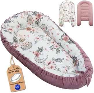 Leanbe Babynest 90x50 cm – Nestchen für Neugeborene aus Baumwolle & Polyester – Kuschelnest fürs Baby, ideal für Herbst & Winter – Babybett für Indoor & Outdoor (ROSA)