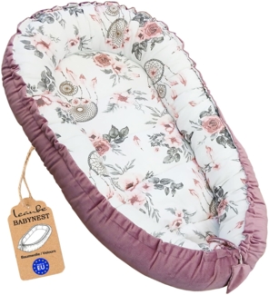 Leanbe Babynest 90x50 cm – Nestchen für Neugeborene aus Baumwolle & Polyester – Kuschelnest fürs Baby, ideal für Herbst & Winter – Babybett für Indoor & Outdoor (ROSA)