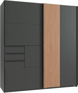 Schwebetürenschrank >COBURG< in Graphit/ Akustiklamellen Nachbildung Artisan Eiche Nachbildung