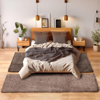 SIMPEX24 Hochflor-Bettumrandung Unicolor - Einfarbig, Höhe 30 mm, (Bett-Set, 3-tlg, Bettvorlage), Schlafzimmer Teppich Bettumrandung Läufer Set 3 teilig