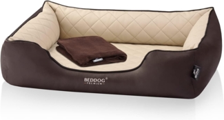 BedDog PREMIUM Orthopädisches Hundebett BUFFY, Memory Foam, Kunstleder, mit abnehmbaren Bezug MELANGE (beige/braun), L