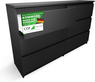 CDF Kommode Malwa M6 120| Farbe: Schwarz | Schrank für Dokumente, Kleinigkeiten | Ideal für Wohnzimmer, Schlafzimmer, Kinderzimmer, Jugendzimmer und Büro | 6 geräumige Schubladen