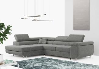 Ecksofa L-Form Couch mit Schlaffunktion und Verstellbare Kopfstützen - GUSTAW - Grau Boucle - Links