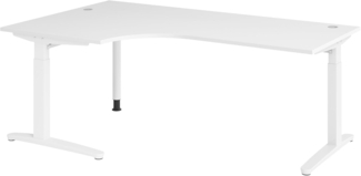bümö Eckschreibtisch höhenverstellbar 200x120 cm in weiß, Metallgestell in weiß - Schreibtisch groß, Bürotisch höhenverstellbarer, Büroschreibtisch & Computertisch PC Tisch Büro, X82-W-WW