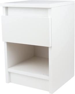 Nachtschrank Weiss mit eine Schublade - Kleiner Couchtisch Weiß - Minimalistisch Beistelltisch Holz - Betttisch - Nachtkästchen mit Schublade