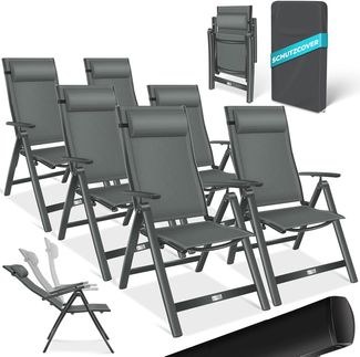 KESSER® Gartenstuhl Hochlehner mit Armlehnen | Aluminium Klappstuhl inkl. Kopfkissen Campingstuhl 7-Fach Verstellbar Rückenlehne | Atmungsaktiv & Wetterfest | Klappbar & Anti-Rutsch Anthrazit, 6 Stück