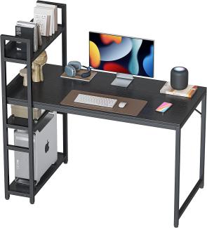 CubiCubi Schreibtisch, 120x60 cm Groß Computertisch mit Regal rechts oder Links, Pc Gaming Tisch, Bürotisch fürs Büro Wohnzimmer, Stabil Stahlgestell schreibtische, Schwarz