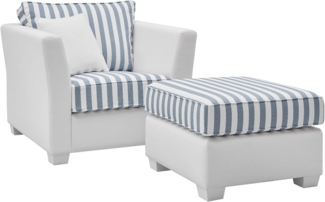 Sessel Set Hooge in creme und blau inkl. Hocker 95 cm