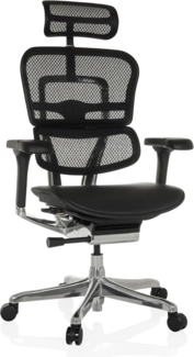 hjh OFFICE Bürostuhl ergonomisch ERGOHUMAN GEN 2 Originales Design, Bürosessel mit Flexibler Lordosenstütze, Leder Sitzfläche gepolstert, Netzrücken Schwarz
