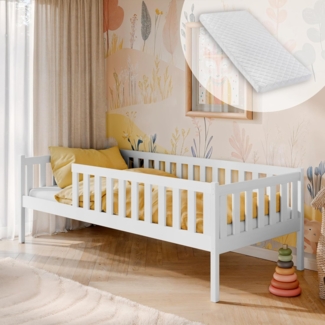 Kids Collective Kinderbett mit Rausfallschutz, Lattenrost und optionaler Matratze, Kinder Bett, 80x180 cm: von 3. bis 12. Lebensjahr, weiß, mit Matratze