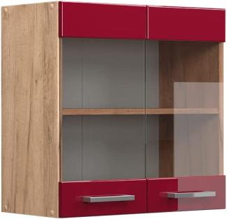 Vicco Küchenschrank Küchenzeile R-Line, Bordeaux Hochglanz, Hängeglasschrank 60 cm