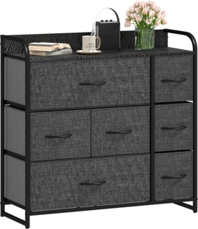 DWVO Kommode mit 7 Schubladen, langlebiger Stoff, Robustes Metallgestell, modern und funktional, ideal für Schlafzimmer, Wohnzimmer, Flur, Kinderzimmer, Schwarz Grau