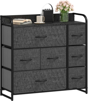DWVO Kommode mit 7 Schubladen, langlebiger Stoff, Robustes Metallgestell, modern und funktional, ideal für Schlafzimmer, Wohnzimmer, Flur, Kinderzimmer, Schwarz Grau