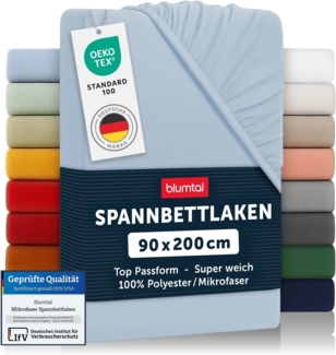 Blumtal® Spannbettlaken 90x200 cm 2er Pack - Spannbettlaken Microfaser - Oekotext zertifizierte Bettlaken 90x200 cm 2er Set - Spannbetttuch 90x200 cm - Bettbezug 90x200 cm / Leintuch 90x200 cm - Hellblau