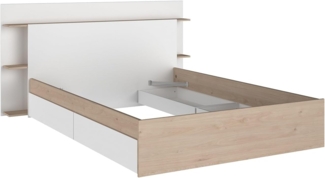 Vente-unique - Bett mit 4 Schubladen - 140 x 190/200 cm - Holzfarben & Weiß - TILONIDE