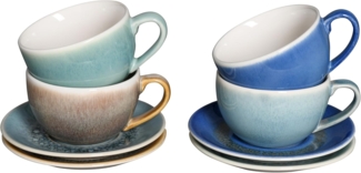 CreaTable Cappuccinotasse Caldera Mix, Cappuccino-Set, 8-tlg, 8-tlg, Steinzeug, Reaktivglasur