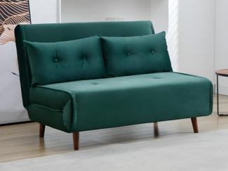 Vente-unique - Sofa 2-Sitzer mit Schlaffunktion - Samt - Tannengrün - URIBIA