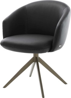 Drehstuhl Caja-Flex mit Armlehnen Echt-Leder Schwarz Kreuzgestell breit Effektfinish Titan 360° drehbar Wippfunktion Taschenfederkern