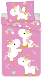 Baby Bettwäsche Einhorn-Motiv Bettbezug 100x135 cm + Kopfkissenbezug 40x60 cm - Kinderbettwäsche mit Einhorn-motiv