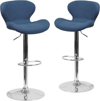 Flash Furniture Höhenverstellbarer Barhocker, Schaumstoff, Sperrholz, Metall, Chrom, Blauer Stoff, 2 Pack