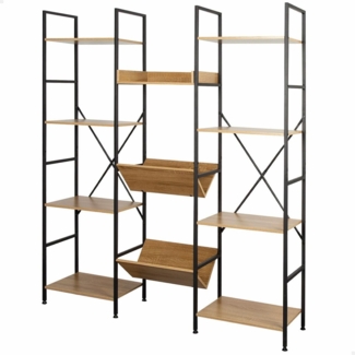 AKTIVE Max Home Lagerregal, 11 Regalböden, 125 x 27 x 150 cm, Stahl und Holz, einfach zu montieren, robust und langlebig, Nivelliersystem, Wohnzimmermöbel, Regale, Dekoration (18437)