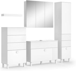 Vicco Badmöbel-Set Sola Weiß matt, moderne Serie, Badezimmer, dekorative Front Waschtischunterschrank Spiegelschrank Midischrank Hochschrank