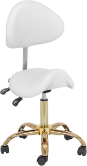 Physa Drehstuhl Sattelstuhl Sattelhocker mit Lehne Rollhocker Weiß/Golden