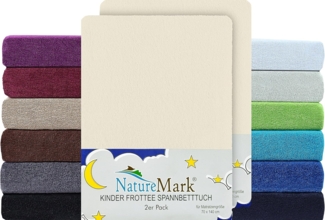 NatureMark Spannbettlaken Frottee Spannbettlaken, 80% Baumwolle / 20% Polyester, Gummizug: rundum, (2 Stück), 2er Set Kinder Spannbettlaken Frottee, Spannbetttuch 80% Baumwolle / 20% Polyester, für Babybett und Kinderbett, 70x140 cm - Natur weiß