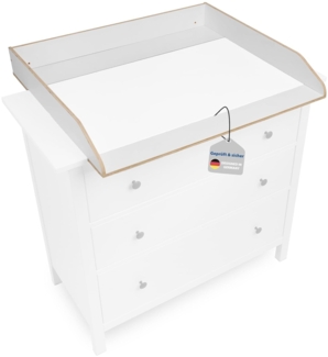 Jonka Wickelaufsatz für IKEA Hemnes Kommode 108 & 160 cm – Baby Wickeltisch-Aufsatz aus Naturholz, besonders sicher: DIN EN 12221 geprüft - Weiß