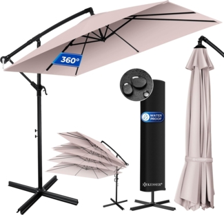 KESSER® 'Holly' Ampelschirm ohne LED Solar, inkl. Ständer, Abdeckung & Windsicherung mit Kurbel, Aluminium taupe, Ø 350 cm