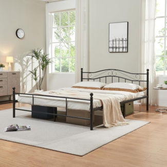 en.casa 'Florenz' Metallbett, Doppelbett 160x200 cm, schwarz, mit Lattenrost