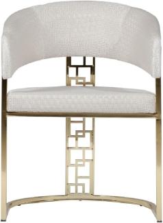 Casa Padrino Luxus Esszimmer Stuhl mit Armlehnen Weiß / Gold H. 83 cm